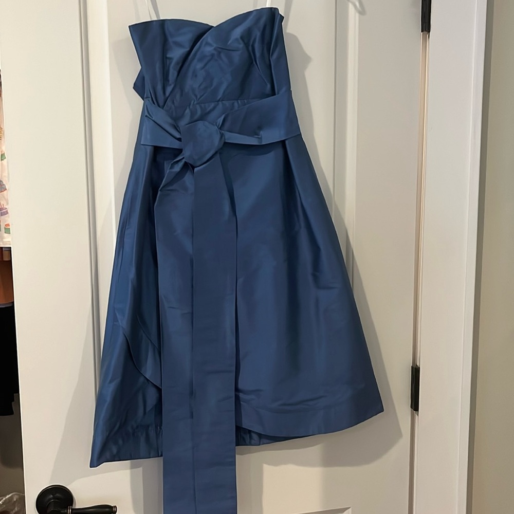 Cornflower blue sweetheart neckline strapless dress with sash